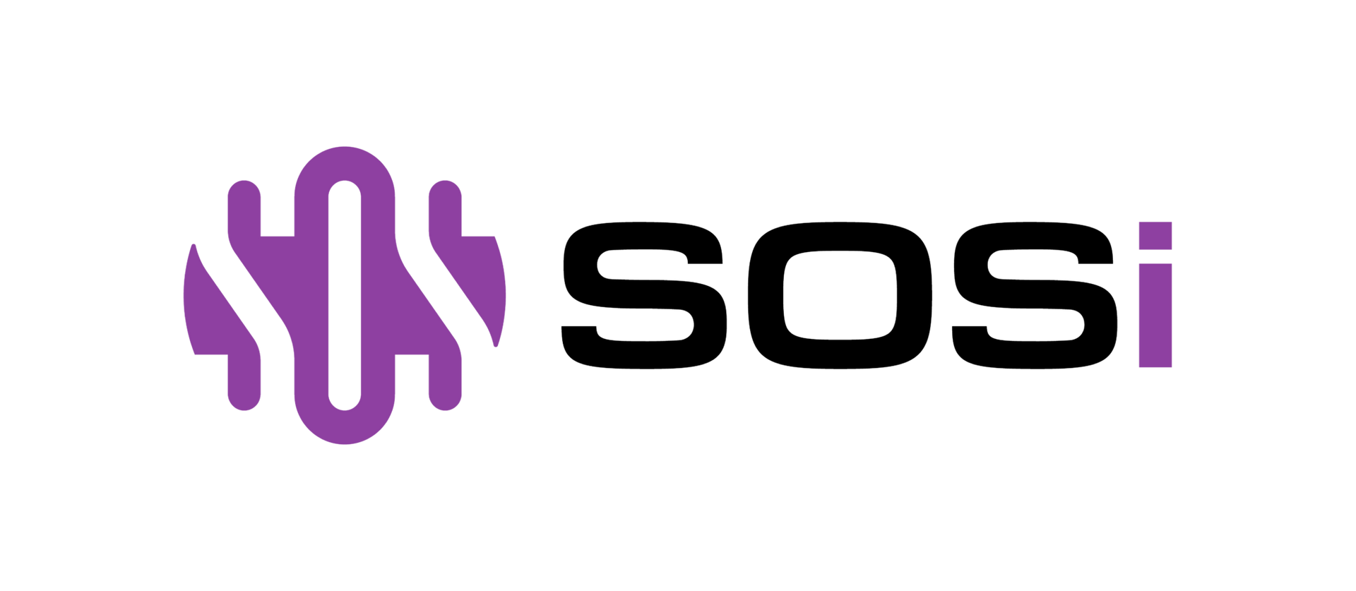 Purple abstract logo with black and purple “SOSI” text