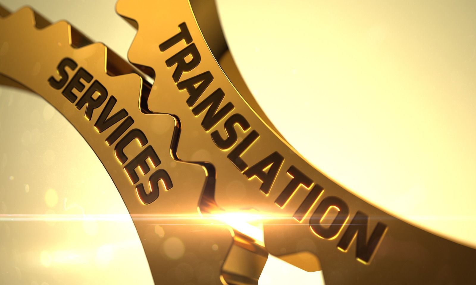 Golden 3D text reading “TRANSLATION SERVICES” on a bright yellow background