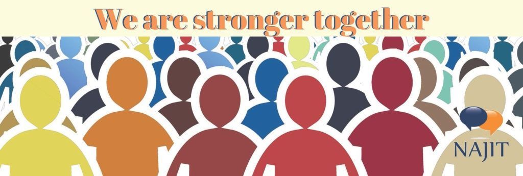 Colorful crowd of people icons under “We are stronger together” banner