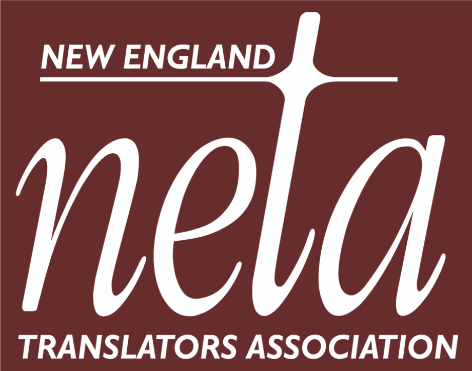 New England NETA Translators Association logo in white on maroon background