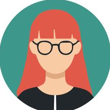 Illustration of a red-haired person with glasses on a teal circular background