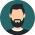 Homme barbu illustré dans un avatar circulaire turquoise, portant une chemise foncée