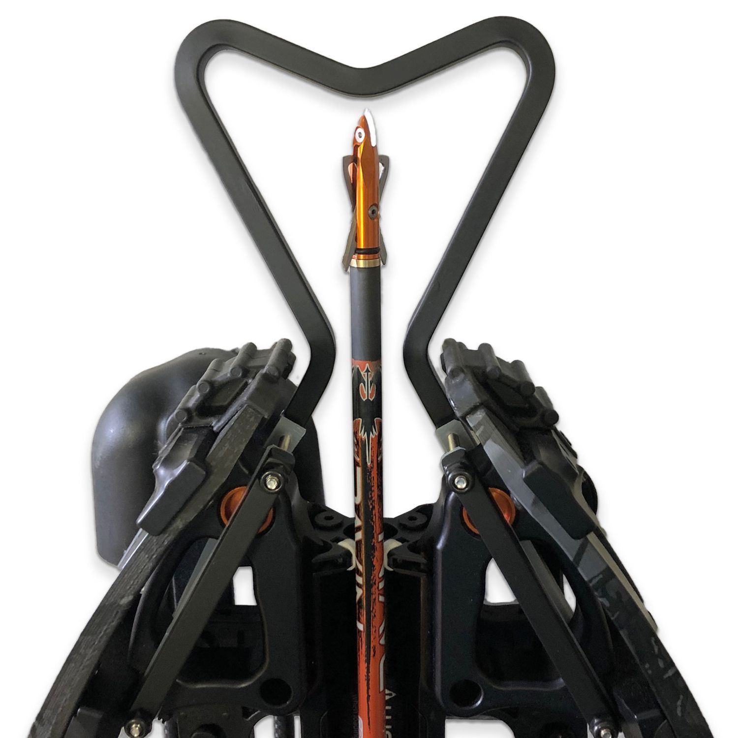 A crossbow with a heart shaped handle on it