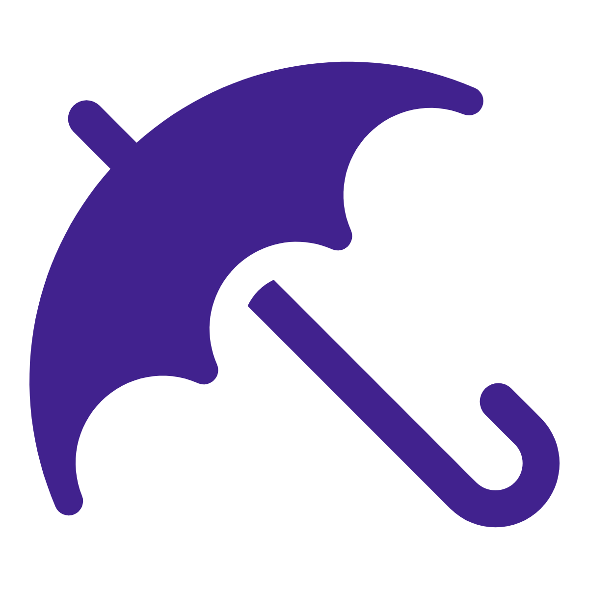 Purple umbrella icon on a white background