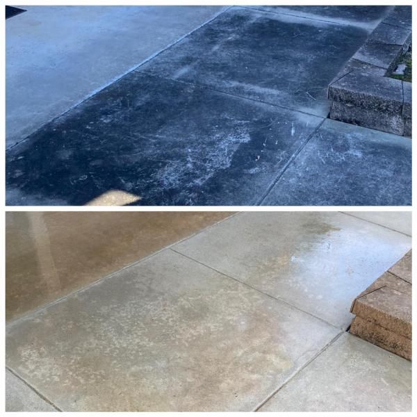 Side-by-side concrete slabs: dark wet-looking surface above, lighter dried surface below.
