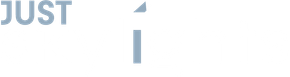 Light gray “JUST” text with a stylized lowercase “i” on a white background