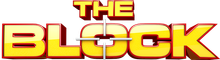 Logo reading “THE BLOCK” in bold yellow-orange text with a red outline on a transparent background