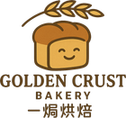 Golden Crust Bakery logo with smiling bread loaf and wheat, plus Chinese text.