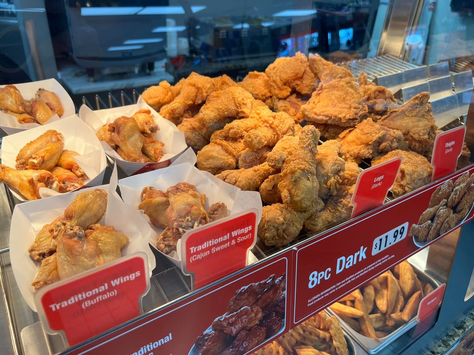 Crispy Fried Chicken for sale in Lara's Market Convenience Store.