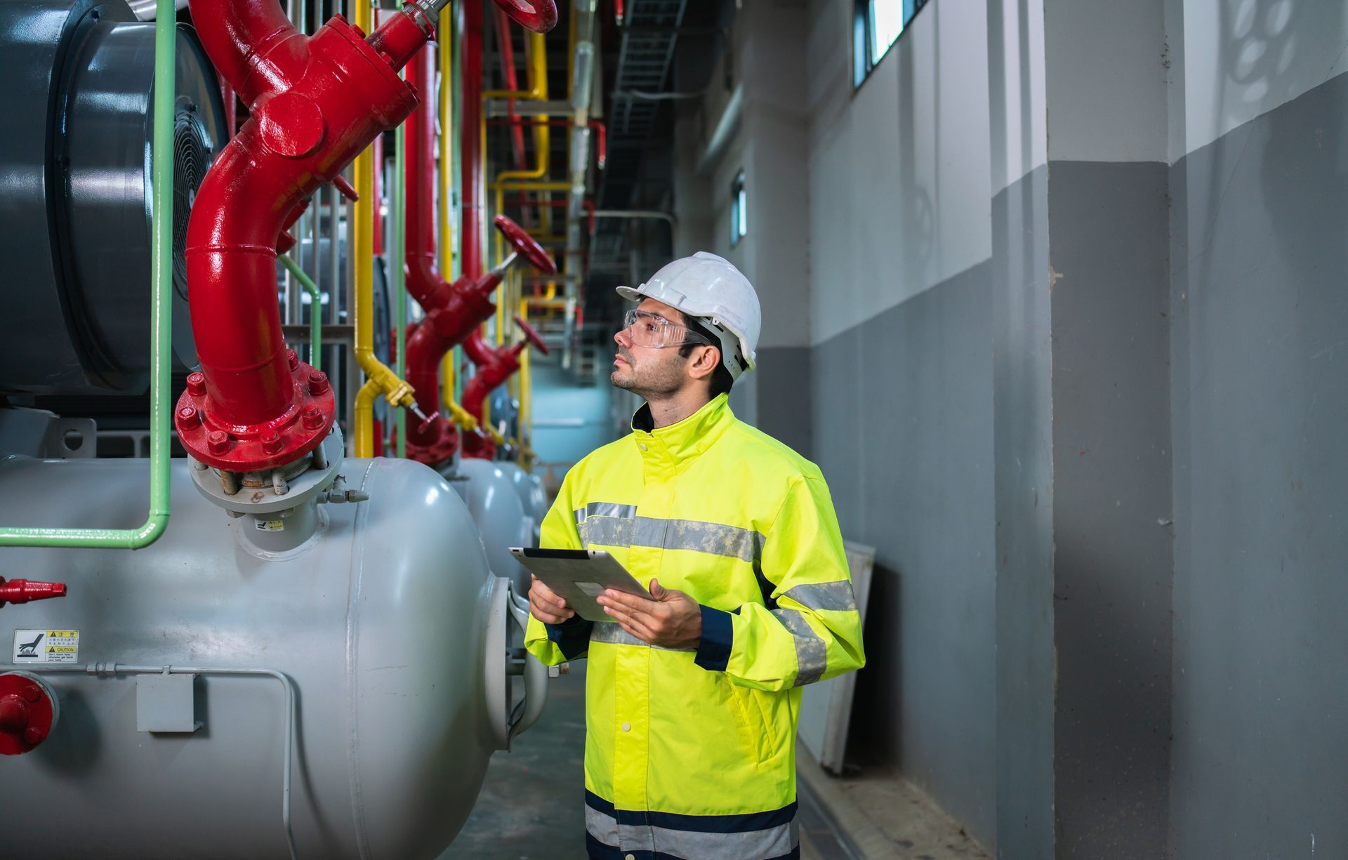 Industrial engineer cooling tower in building system work machine. 