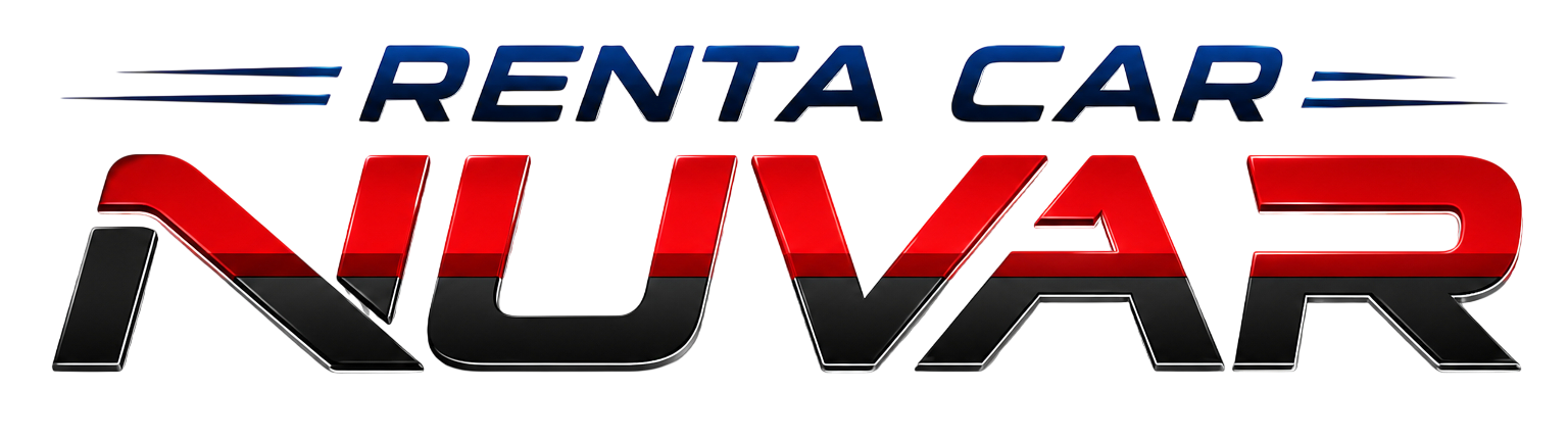 Logotipo de Renta Car NUVAR en texto azul, rojo, negro y gris sobre fondo blanco.