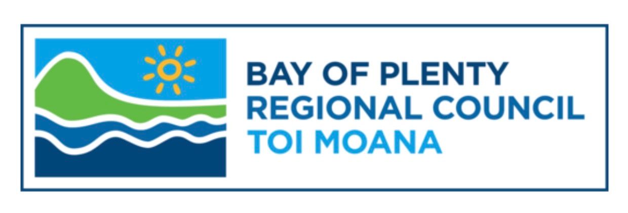 Bay of Plenty Regional Council logo with green hills, blue waves, and sun icon.