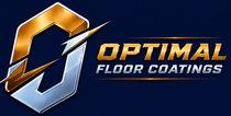 Optimal Floor Coatings logo with gold and silver shield icon on a dark blue background