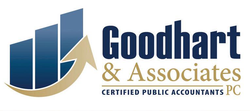 Logo for Goodhart & Associates, Certified Public Accountants. Features a graphic with upward trending bars and an arrow.