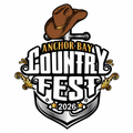 Anchor Bay Country Fest logo with cowboy hat and shield, black, white, gold, and gray, 2026.