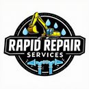Logo for Rapid Repair Services, featuring a yellow excavator and blue water drops and pipes.