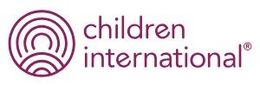 The children international logo is purple and white with a circle in the middle.