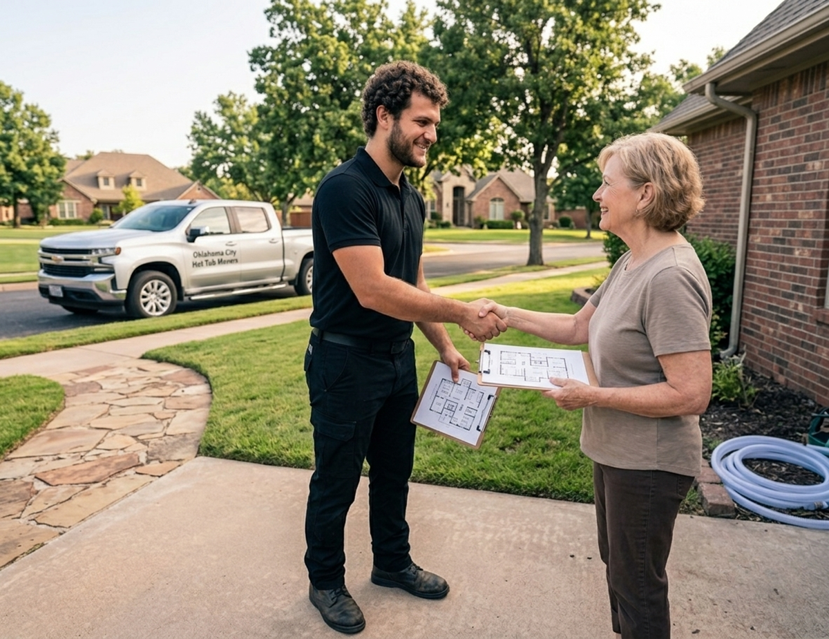 Oklahoma City hot tub movers handling tight backyard access