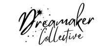 Dreamaker Collective logo in black cursive with sparkles on a white background
