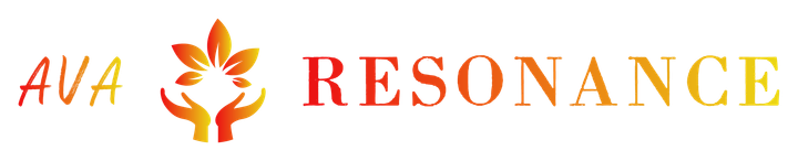 AVA Resonance logo with orange flower icon and red text on a white background