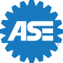 Blue ASE gear-shaped logo with white letters | Dillsboro Automotive