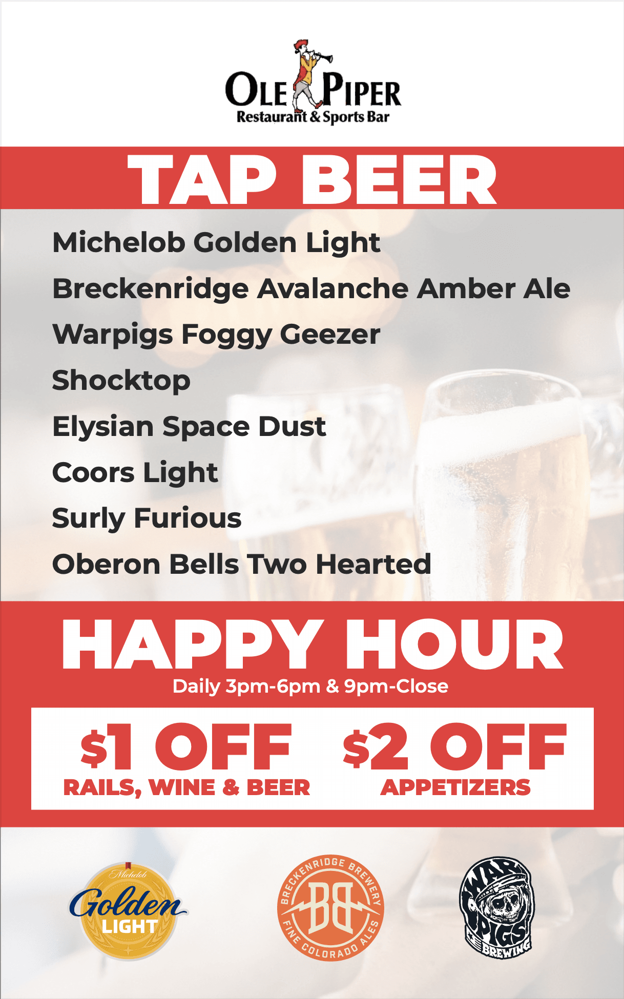 Happy Hour Rosemount, MN Ole Piper Family Restaurant Sports Bar