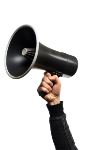 Hand holding a black megaphone on a white background | RyansTireAutoRepair