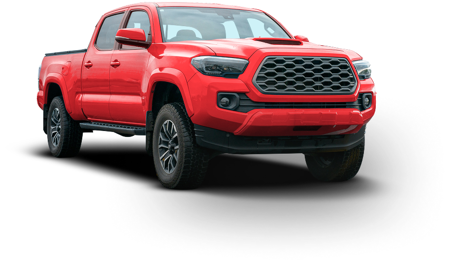 Red pickup truck on a white background, angled front-left view | RyansTireAutoRepair