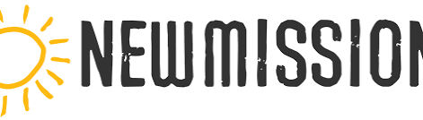 NewMission logo with orange sun icon and black text on white background