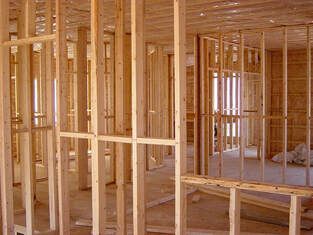 wall framing on interior wall of house