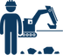 logo of construction worker and excavator