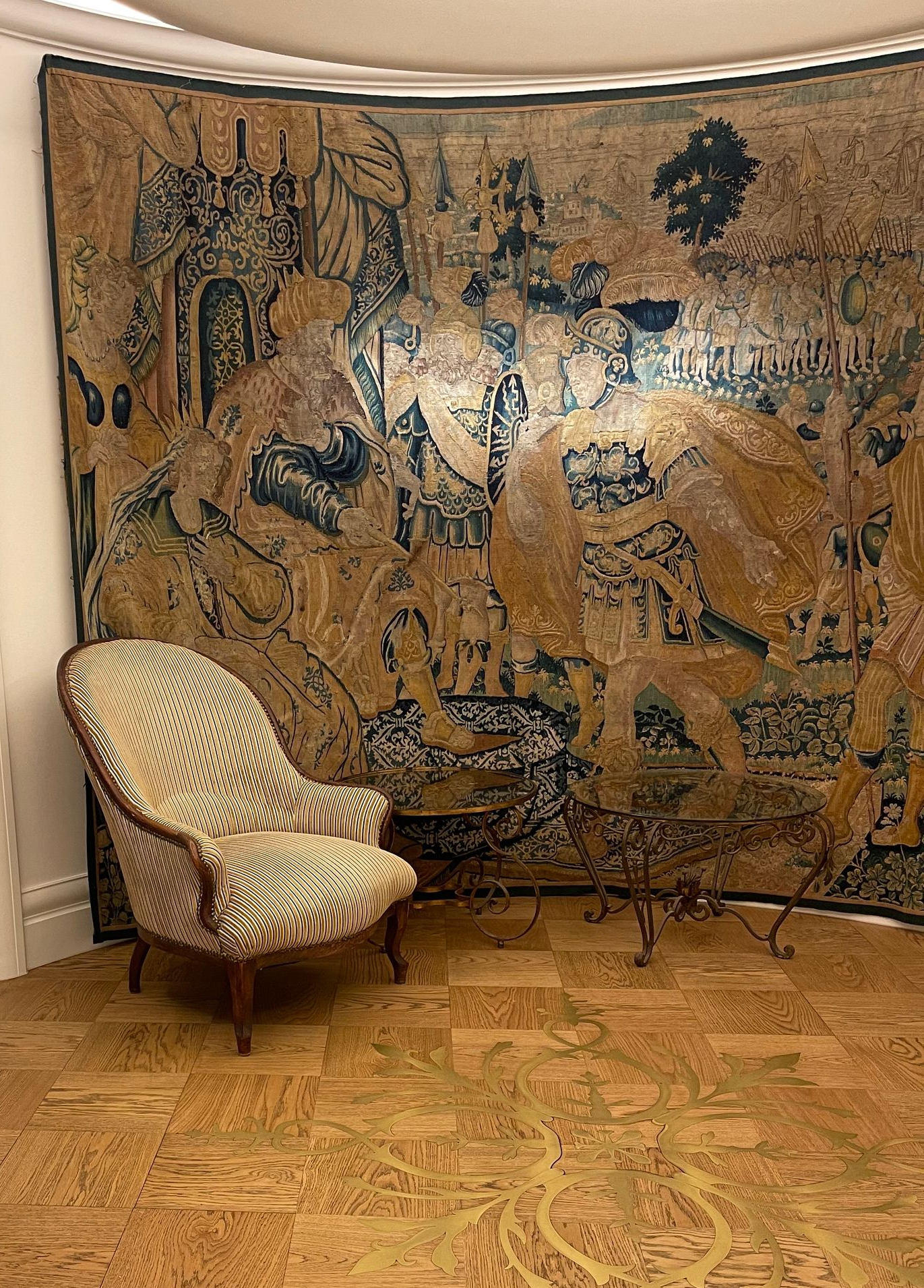 Tapestry Wall Hanging Behind a Cream Upholstered Chair — Shona O'Brien Interior Design in Bowral, NSW