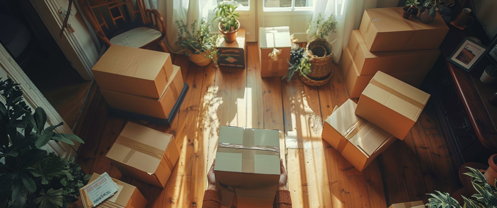 Organizing belongings as part of a downsizing plan before selling a home