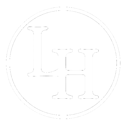 "LH" monogram within a circle, featuring elegant, stylized letters.