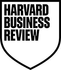 Harvard Business Review black-and-white shield logo with bold text at top