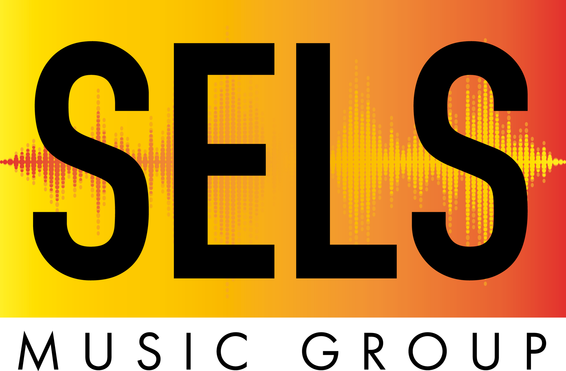 Een logo voor sel's muziekgroep met een geluidsgolf op de achtergrond