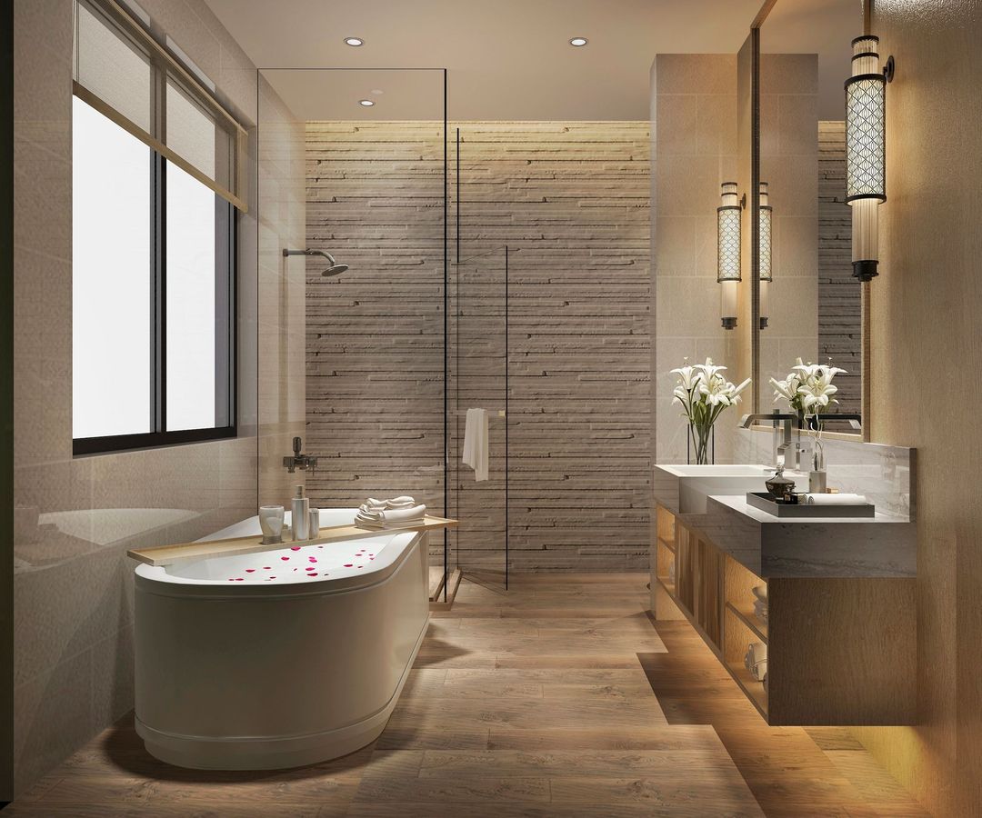 Box doccia moderno in vetro in un ambiente bagno minimalista.