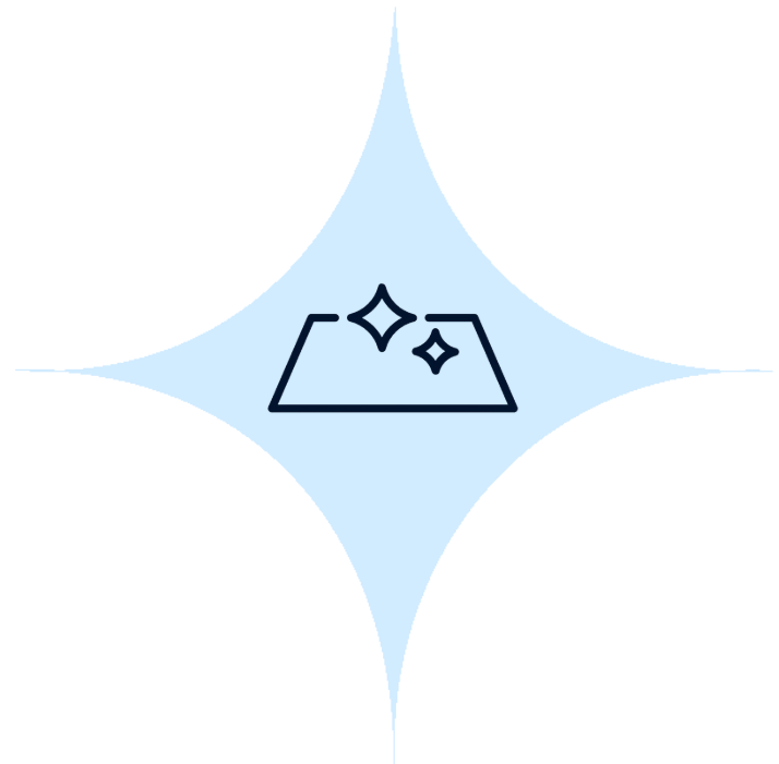 An icon of a mattress with two stars on a blue background.