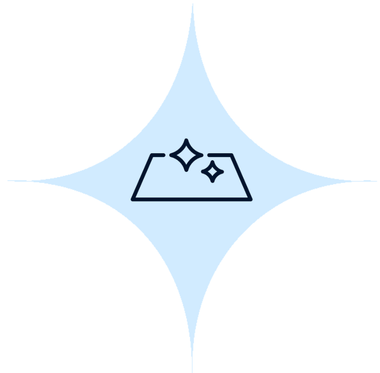 An icon of a mattress with two stars on a blue background.