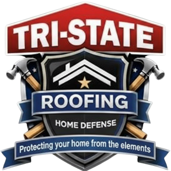 Tri-State Roofing logo with crossed hammers, shield, and tagline “Protecting your home from the elements”