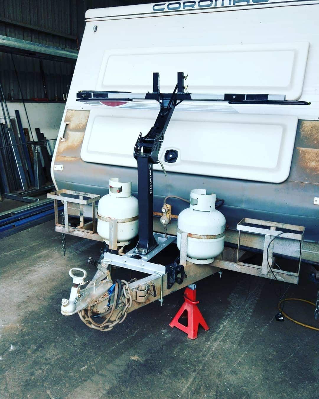 Caravan With a Bike Rack Mounted on the Front — Boycey's Custom Engineering in Atherton, QLD