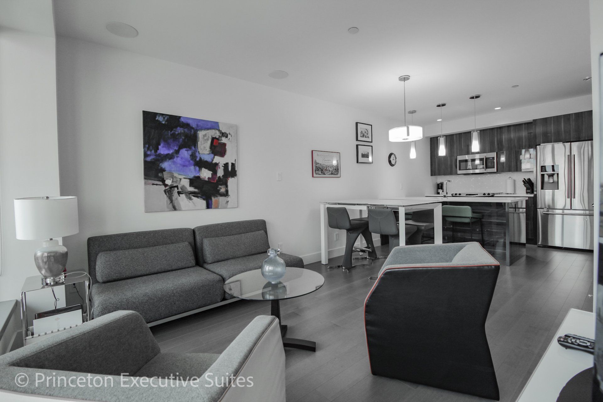 Modern living room with black and grey furniture