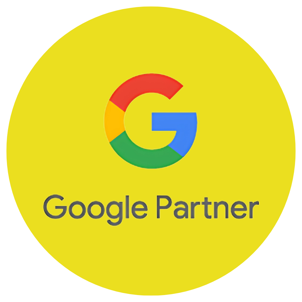 The google partner logo is in a yellow circle.