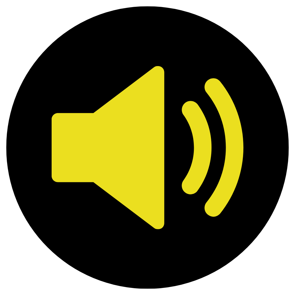 A yellow speaker icon in a black circle on a white background.
