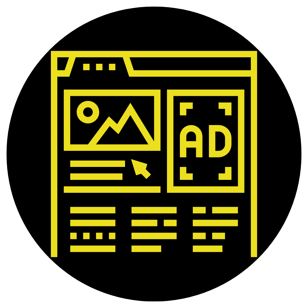 A yellow icon of a website with a picture of a mountain on it.