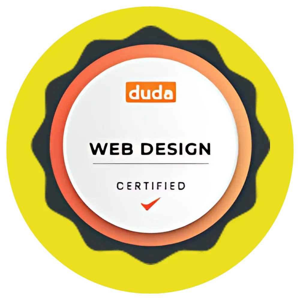 A badge that says duda web design certified