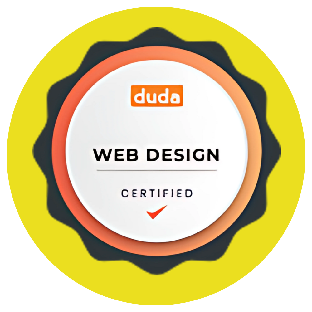 A badge that says duda web design certified