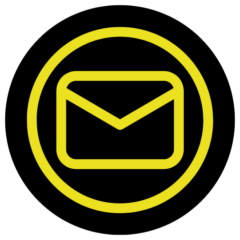 A yellow envelope in a black circle on a white background.