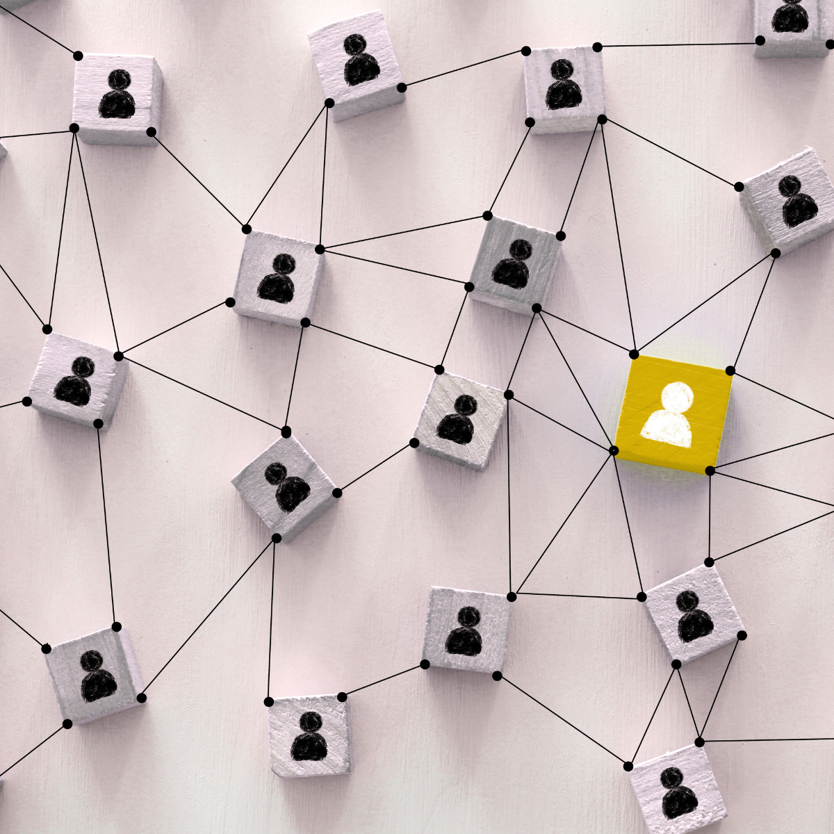 A network of people with a yellow square in the middle