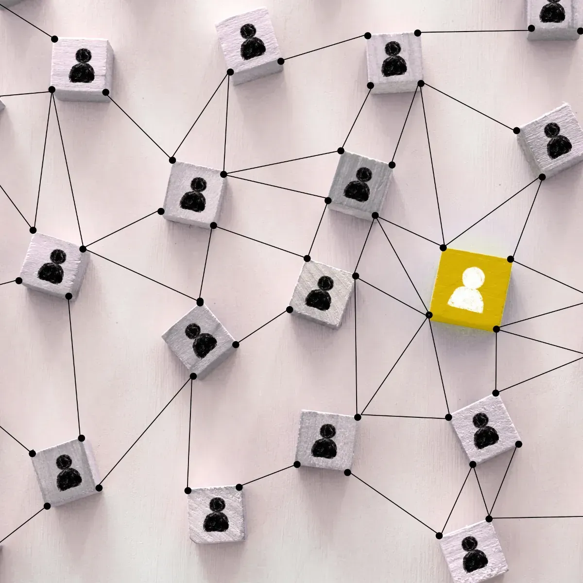A network of people with a yellow square in the middle